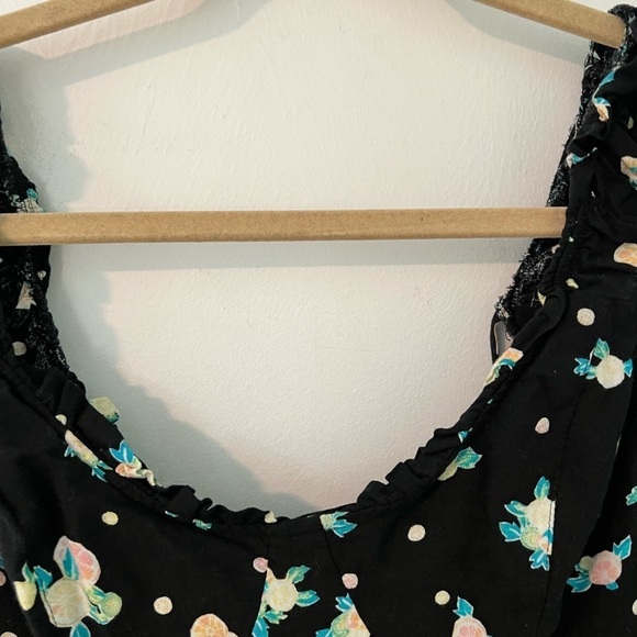 Free People Black Lemon Print Linen Like A Lady Mini Dress - Picture 6 of 12
